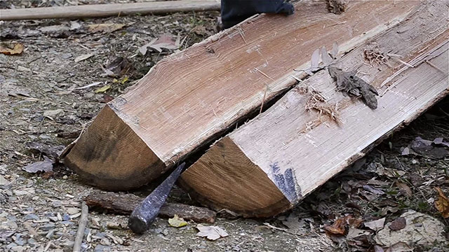 Quartered Log Splitting Wood