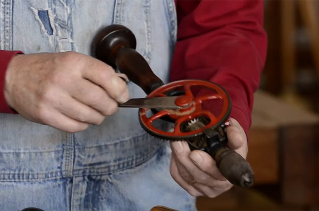 Bill Anderson Showing Woodworking Hand Tools Like This Egg Beater Drill