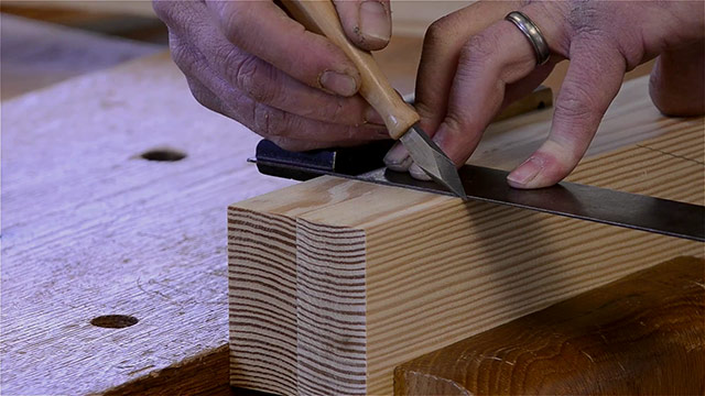 Using A Marking Knife And Try Square To Layout A Tenon Joint
