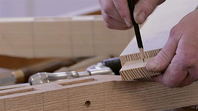 Marking A Mortise And Tenon Joint With A Pencil