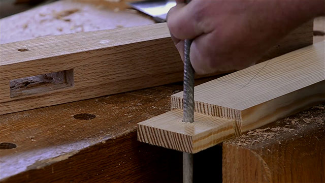 Using A Rat Tail Rasp To Drawbore Offset On A Mortise And Tenon Joint