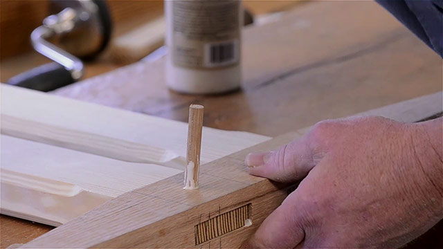 Driving A Drawbore Peg Into A Mortise And Tenon Joint