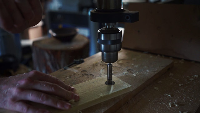 Using A Drill Press To Bore A Hole In A Wooden Pizza Peel Handle