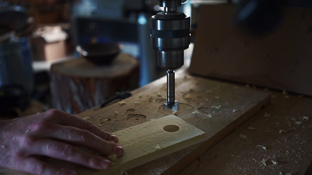 Using A Drill Press To Bore A Hole In A Wooden Pizza Peel Handle