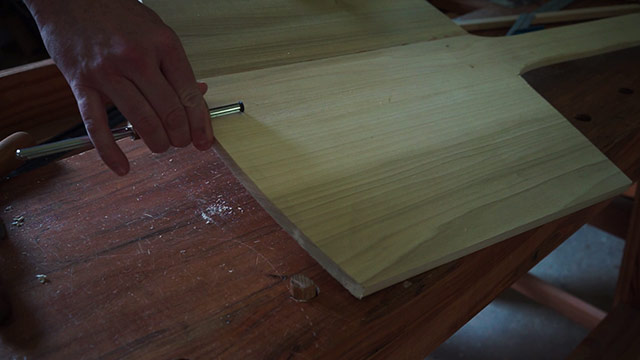 Using A Marking Gauge To Mark A Bevel On A Wooden Pizza Peel